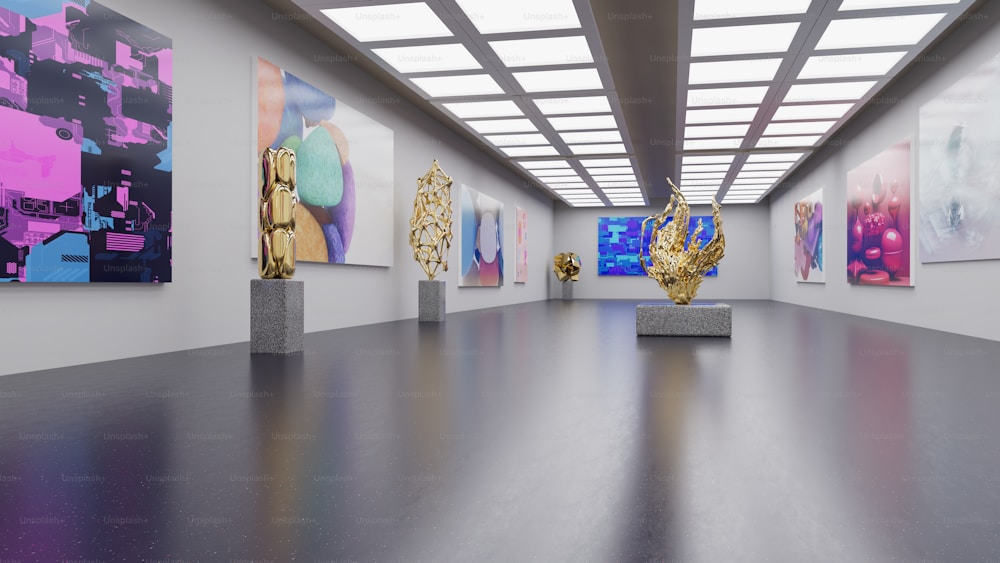 Contemporary artworks displayed in a gallery